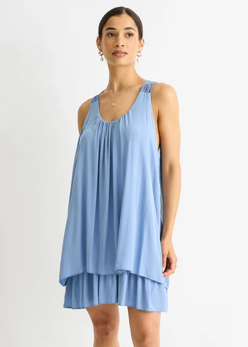 Gini London Denim Crochet Panel Double Layer Cotton Mini Dress - M/L Image 4