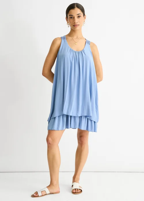 Gini London Denim Crochet Panel Double Layer Cotton Mini Dress - M/L Image 1