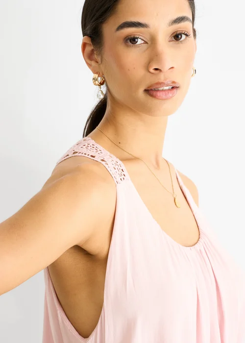 Gini London Pink Crochet Panel Double Layer Cotton Mini Dress - S/M Image 3