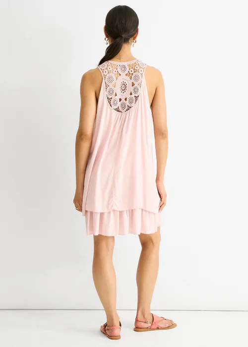 Gini London Pink Crochet Panel Double Layer Cotton Mini Dress - S/M Image 2