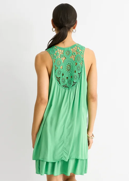 Gini London Green Crochet Panel Double Layer Cotton Mini Dress - S/M Image 2