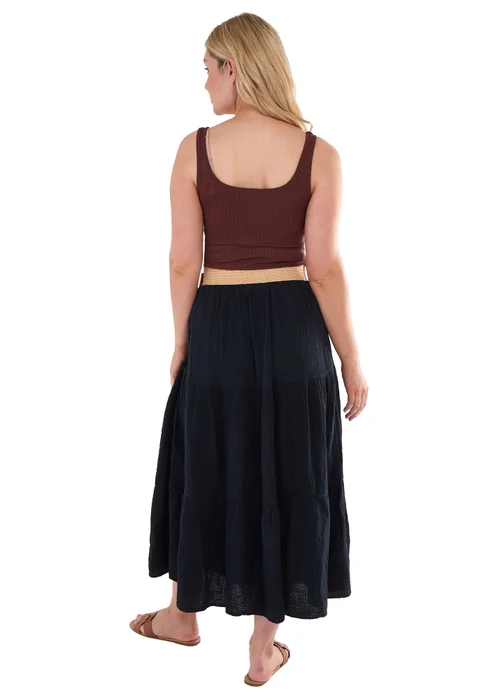 Gini London Black Cotton Seersucker Belted Maxi Skirt - S/M Image 2