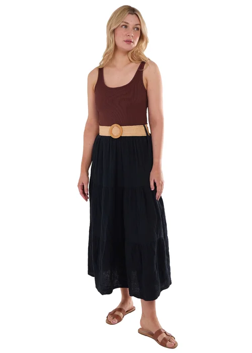 Gini London Black Cotton Seersucker Belted Maxi Skirt - S/M Image 4