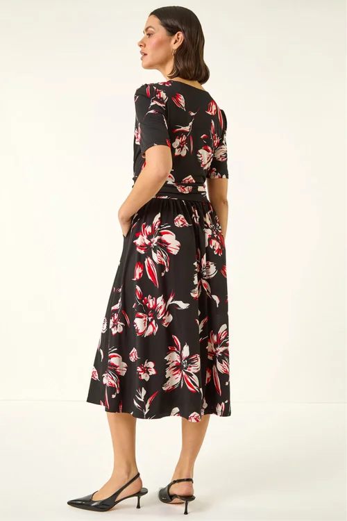 Roman Red Floral Wrap Midi Dress - Size 18 Image 3
