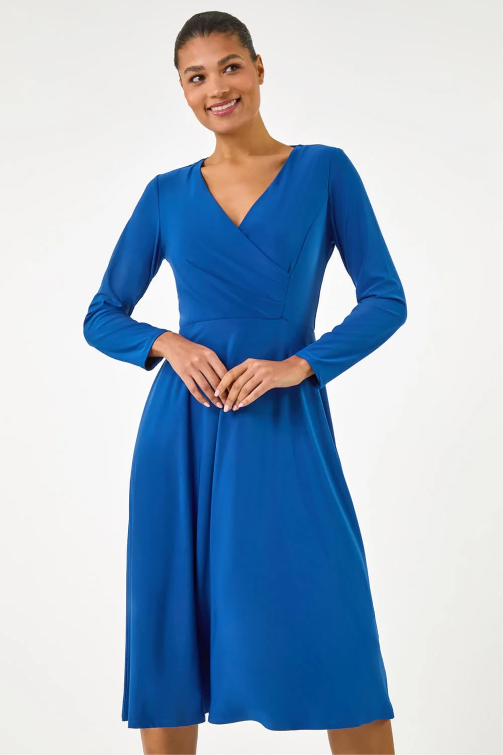 Roman Royal Blue Wrap Bodice Tie Waist Midi Dress - 20 Image 2