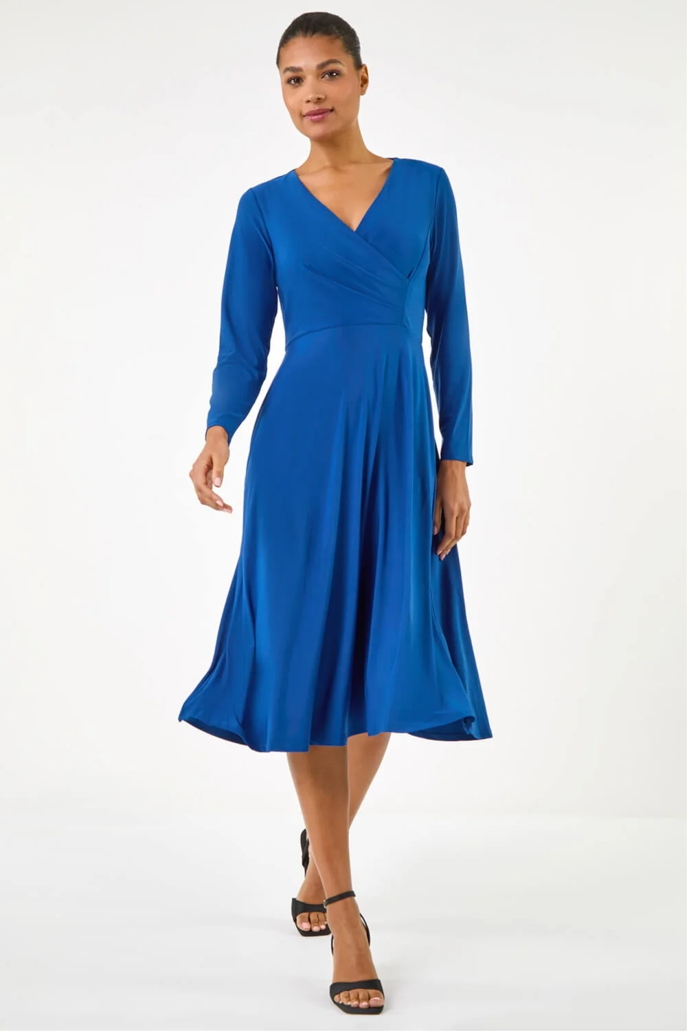 Roman Royal Blue Wrap Bodice Tie Waist Midi Dress - Size 20 Image 1