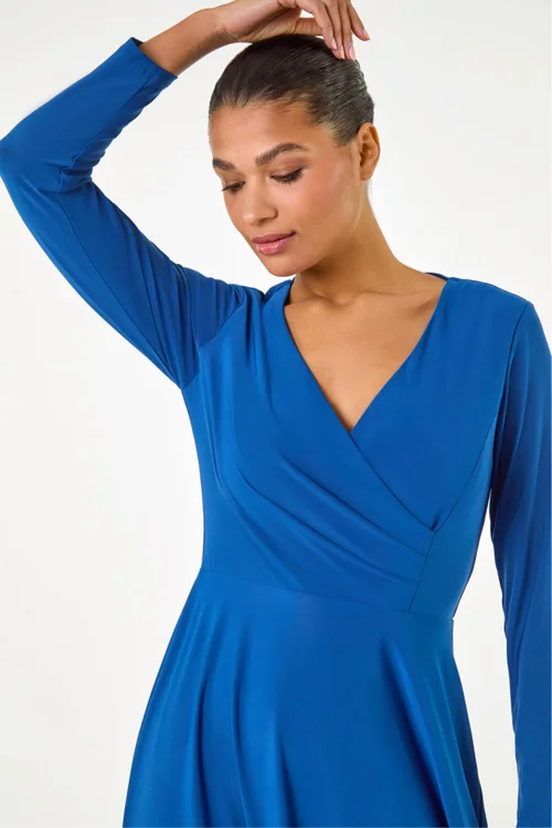 Roman Royal Blue Wrap Bodice Tie Waist Midi Dress - Size 20 Image 4