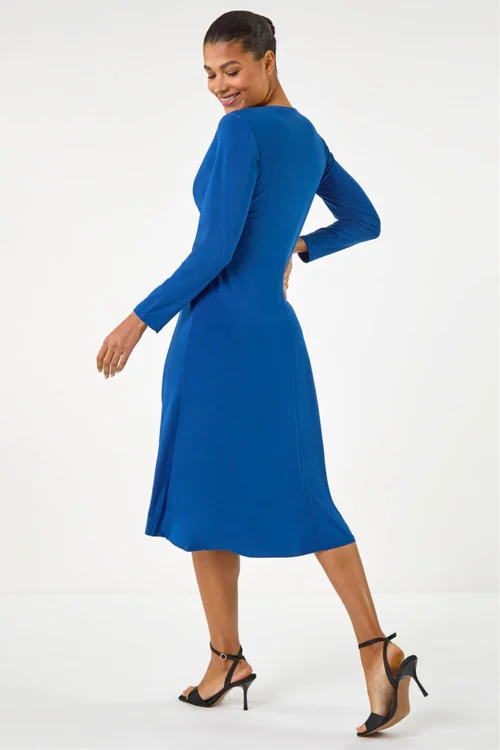 Roman Royal Blue Wrap Bodice Tie Waist Midi Dress - Size 20 Image 3