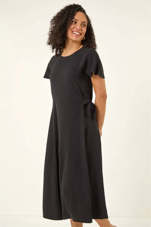 Roman Black Side Tie Detail Midi Dress - Size 20 Image 2