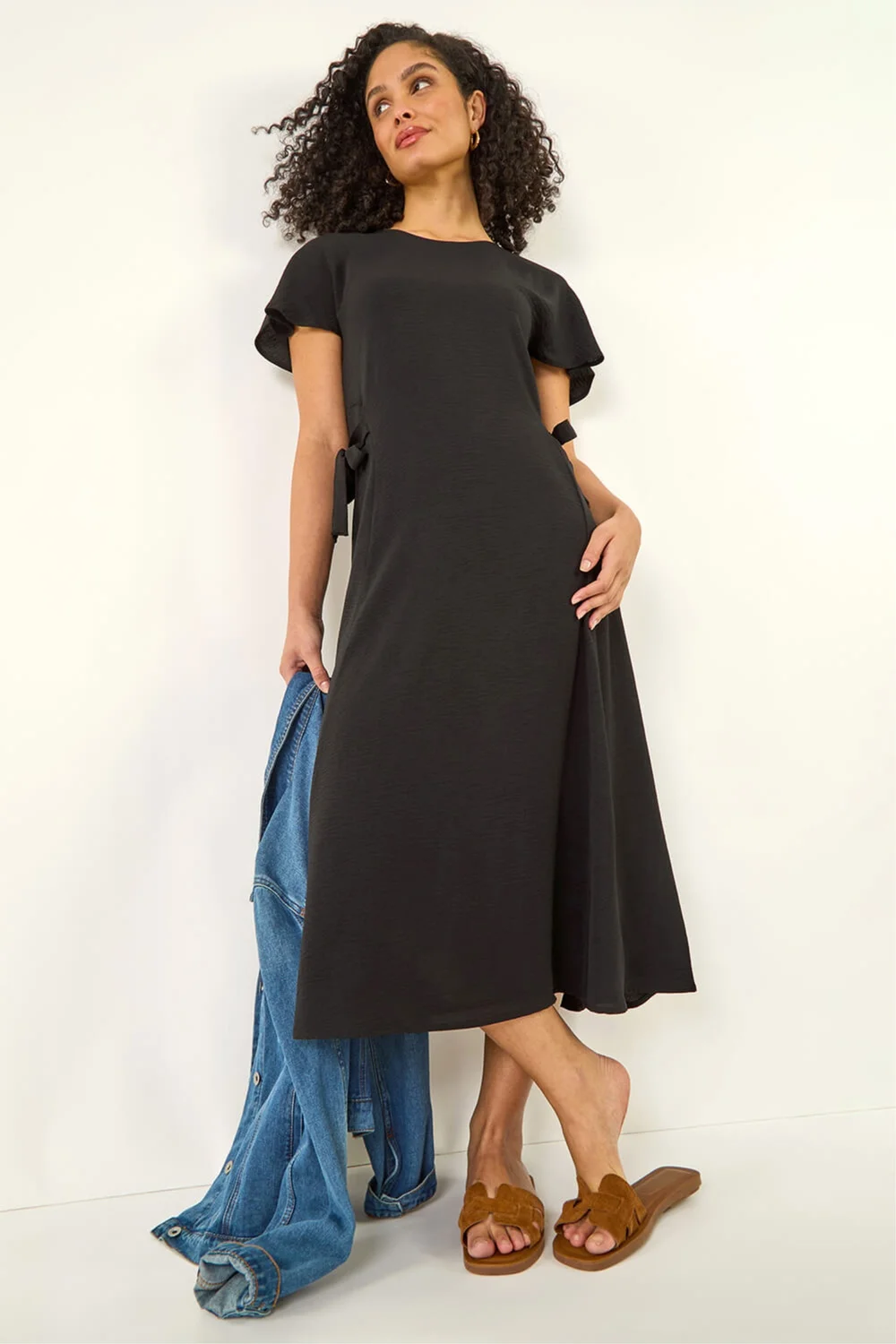 Roman Black Side Tie Detail Midi Dress - Size 20 Image 1