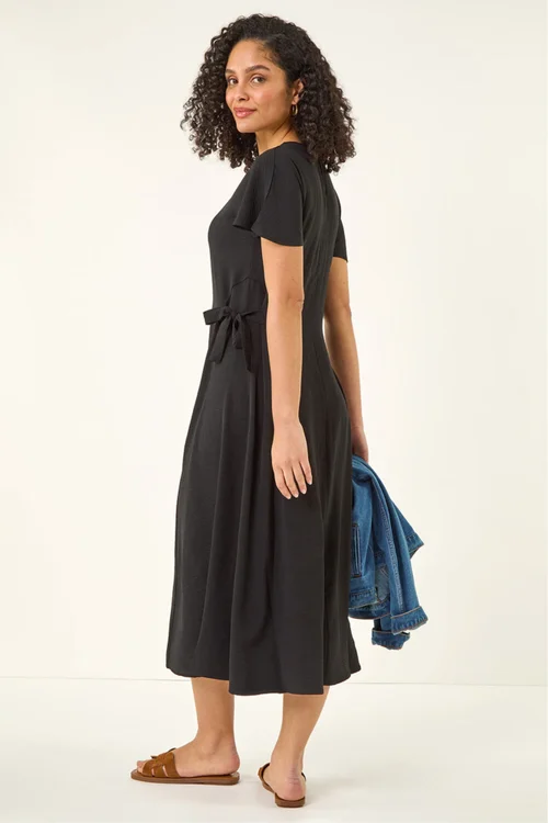 Roman Black Side Tie Detail Midi Dress - Size 20 Image 3