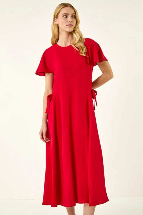 Roman Red Side Tie Detail Midi Dress - Size 16 Image 4
