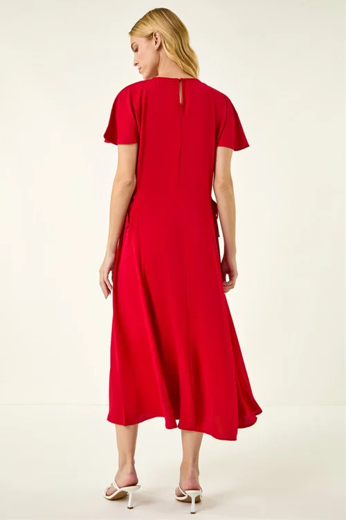 Roman Red Side Tie Detail Midi Dress - Size 16 Image 3
