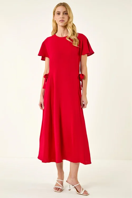 Roman Red Side Tie Detail Midi Dress - Size 16 Image 2