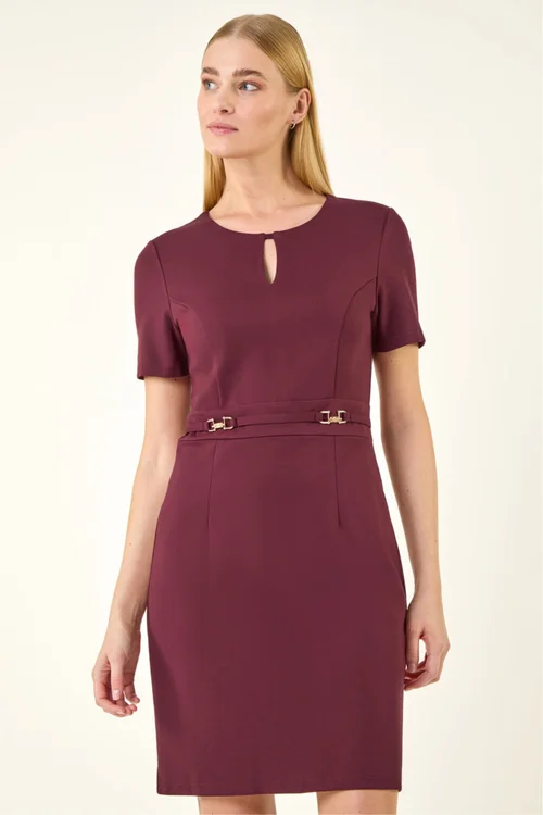 Roman Wine Front Keyhole Belted Dress - 14 Image 2