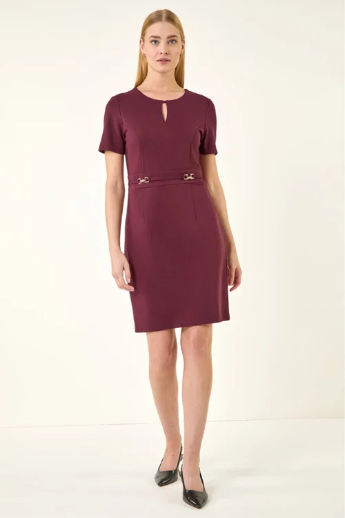 Roman Wine Front Keyhole Belted Dress - 14 Image 3