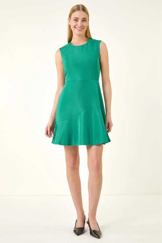 Roman Green Textured Stretch Skater Dress