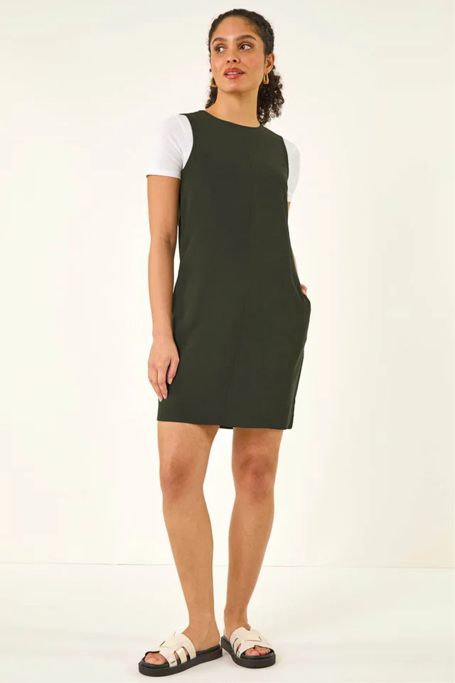 Roman Khaki Seam Detail Pocket Shift Dress