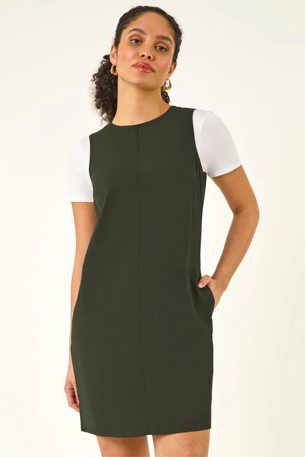Roman Khaki Seam Detail Pocket Shift Dress - 16 Image 2