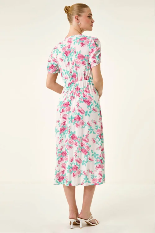 Roman Ivory Floral Lace Trim Midi Dress - Size 20 Image 3