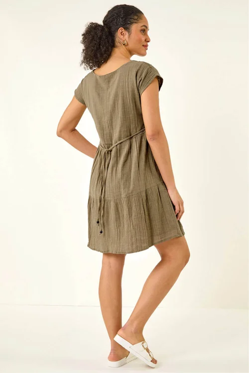 Roman Khaki Cotton Trim Detail Mini Dress - 10 Image 3