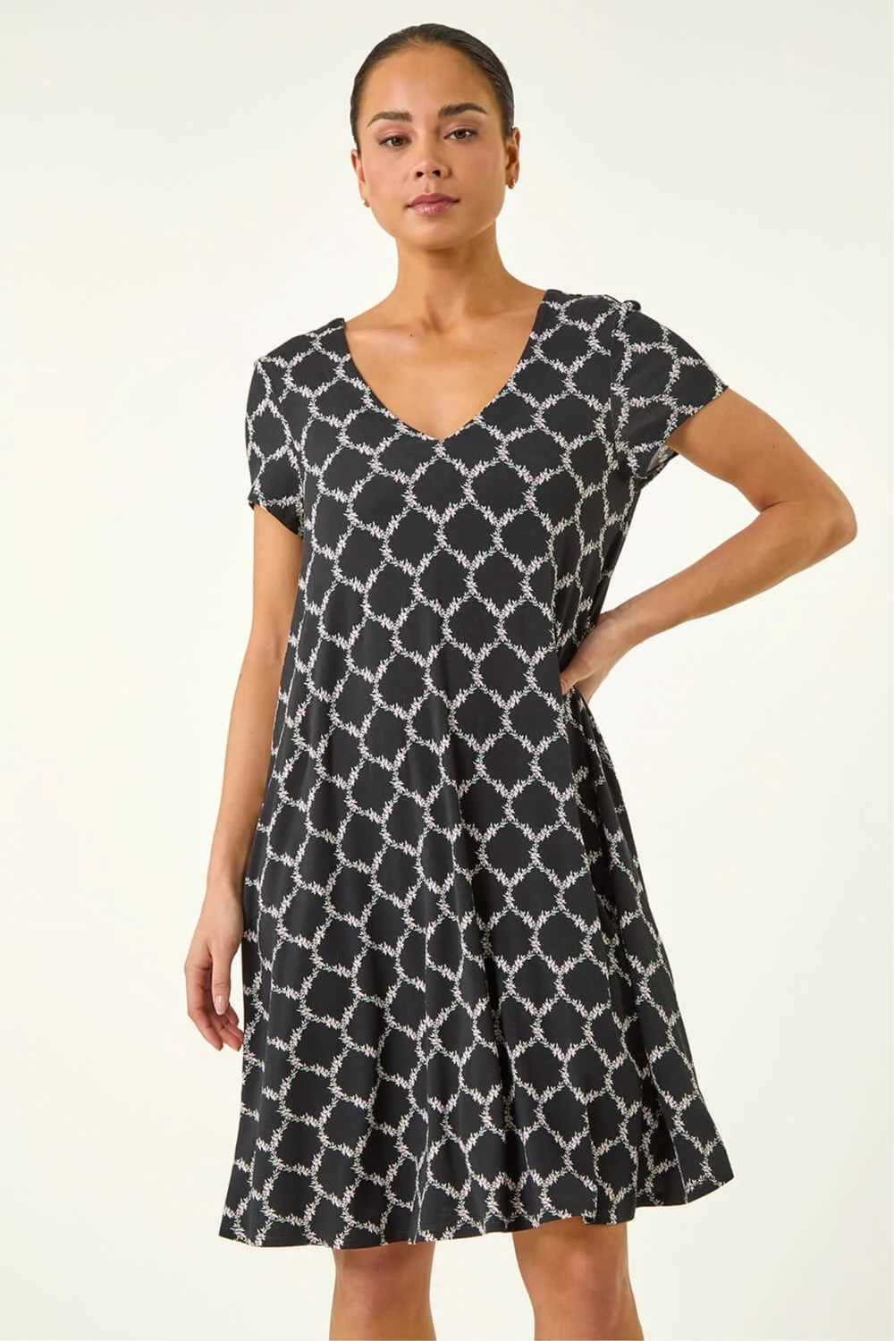 Roman Black Petite Abstract Pocket Swing Dress - Size 16 Image 3