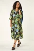 Roman Green Floral Tiered Button Midi Dress - 20 Image 3