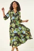 Roman Green Floral Tiered Button Midi Dress - 20 Image 1