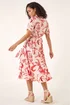 Roman Coral Floral Tie Waist Shirt Dress - 10 Image 3
