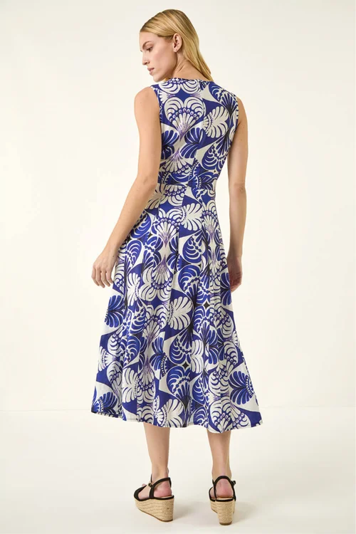 Roman Navy Abstract Print Midi Dress - 12 Image 3