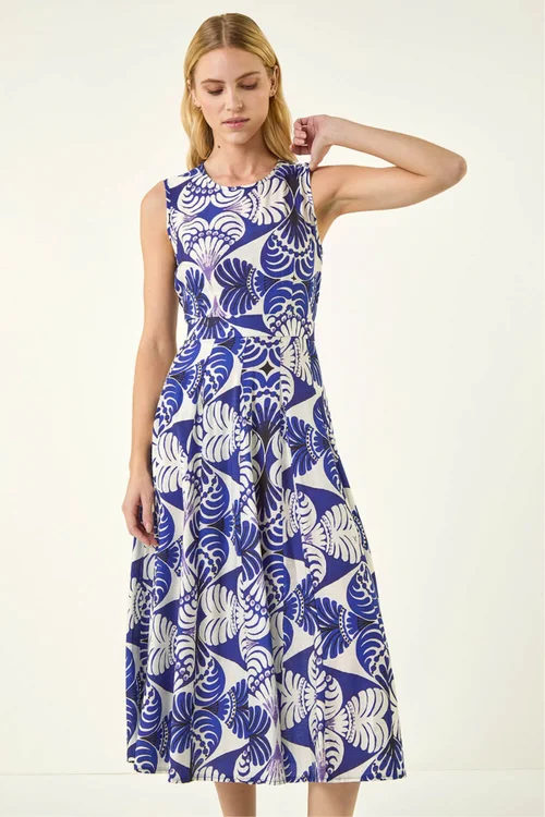 Roman Navy Abstract Print Midi Dress - 12 Image 2