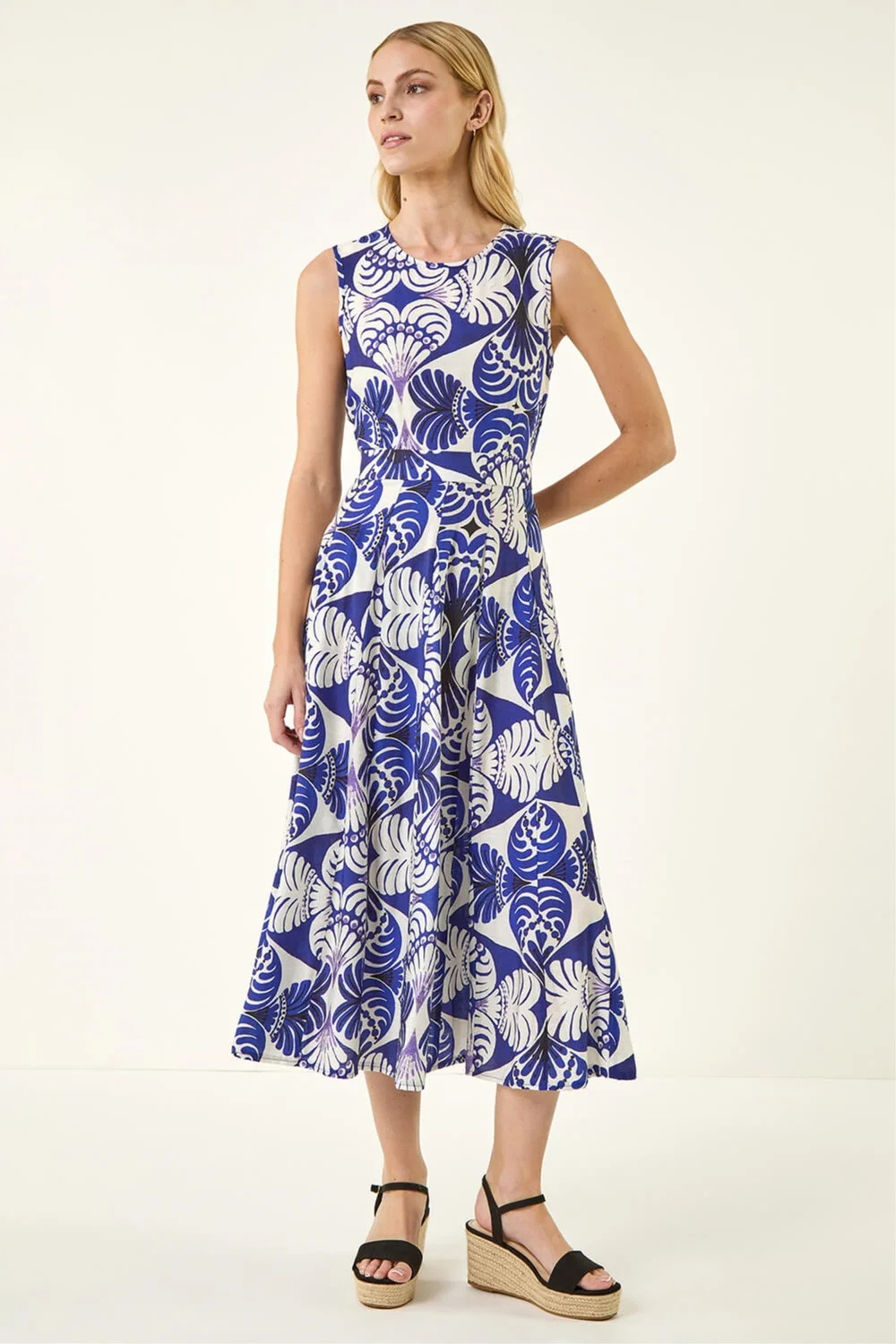 Roman Navy Abstract Print Midi Dress - 12 Image 1