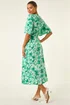Roman Teal Floral Print Angel Sleeve Midi Dress - 10 Image 3