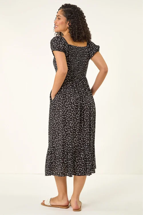 Roman Black Spotty Heart Button Midi Dress - Size 20 Image 3