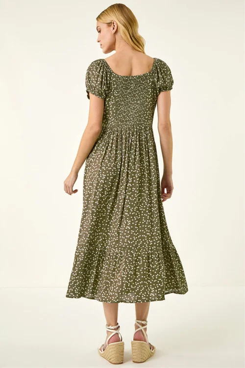 Roman Khaki Spotty Heart Button Midi Dress - Size 16 Image 3