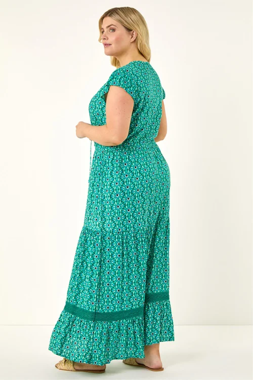 Roman Turquoise Curve Floral Print Swing Midi Dress - Size 18 Image 3