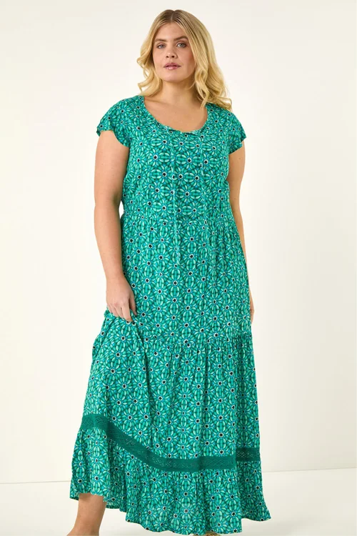 Roman Turquoise Curve Floral Print Swing Midi Dress - Size 18 Image 2
