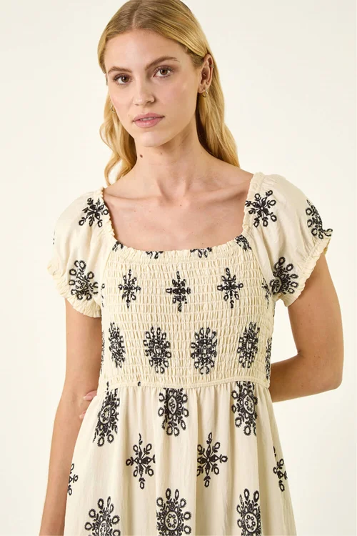 Roman Ivory Borderie Shirred Maxi Dress - 12 Image 4