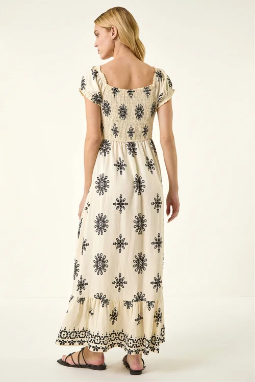 Roman Ivory Borderie Shirred Maxi Dress - 12 Image 3