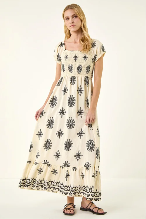 Roman Ivory Borderie Shirred Maxi Dress - 12 Image 2