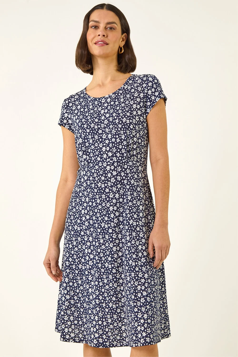 Roman Navy Ditsy Floral Spot Tea Dress - 20 Image 2