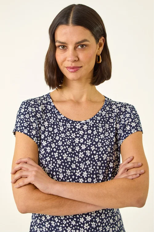 Roman Navy Ditsy Floral Spot Tea Dress - Size 20 Image 4