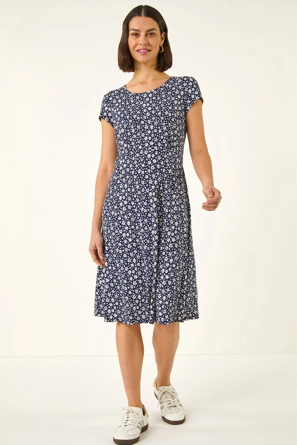 Roman Navy Ditsy Floral Spot Tea Dress - Size 20 Image 1