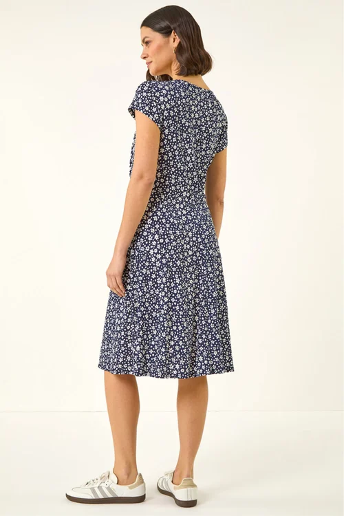 Roman Navy Ditsy Floral Spot Tea Dress - Size 20 Image 3