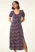 Roman Pink Floral Print Ruched Stretch Midi Dress - 20 Image 4