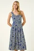 Roman Blue Floral Puff Print Midi Dress - 12 Image 1