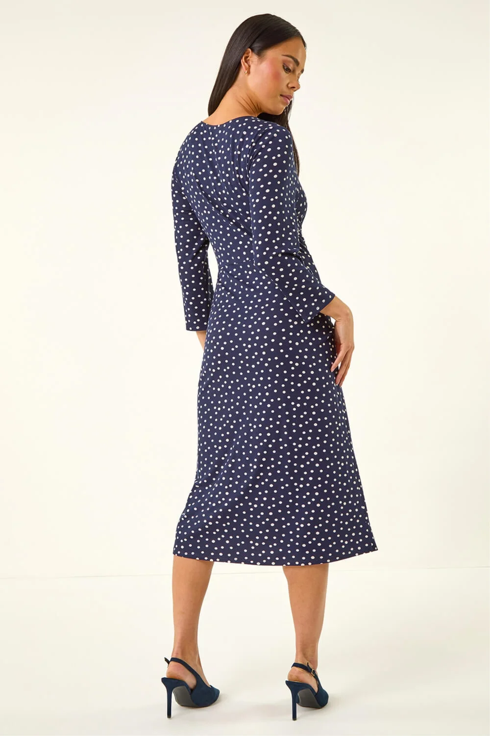 Roman Navy Petite Spot Front Knot Dress - 12 Image 3