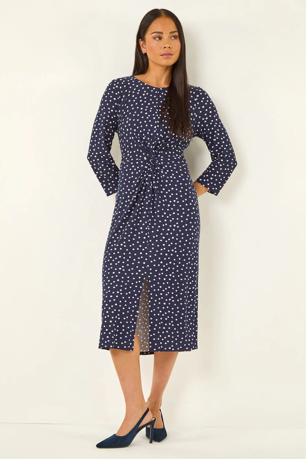Roman Navy Petite Spot Front Knot Dress - 12 Image 1