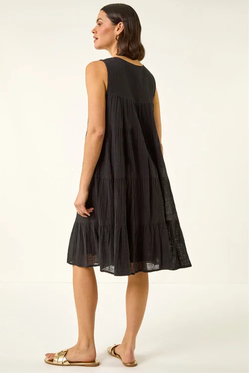 Roman Black Cotton Trim Detail Smock Dress - Size 20 Image 3