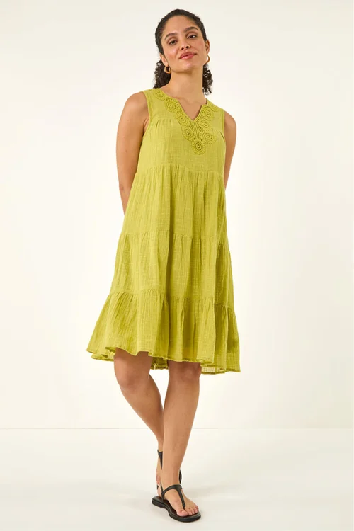Roman Lime Cotton Trim Detail Smock Dress - 12 Image 2